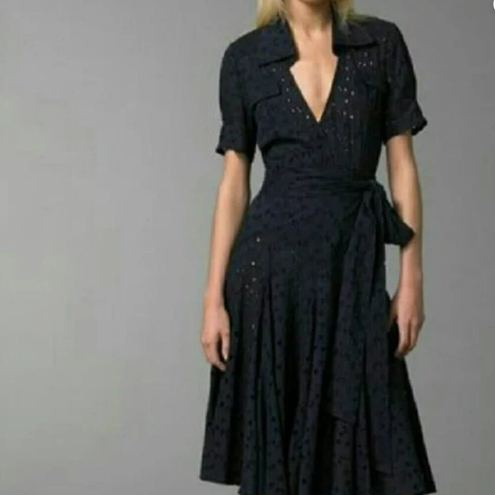 Diane von Furstenburg black eyelet wrap dress